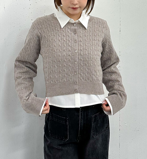 archives「ケーブルニットＣＤ&times;シャツＳＥＴ」|カーディガン|