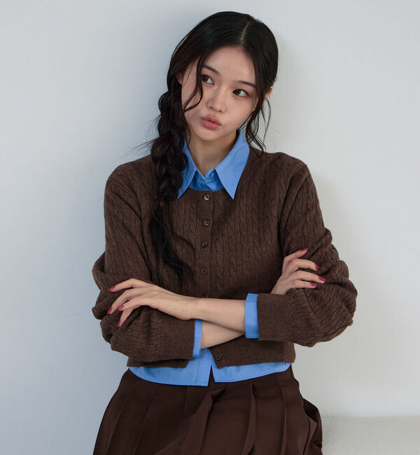 archives「ケーブルニットＣＤ&times;シャツＳＥＴ」|カーディガン|BROWN