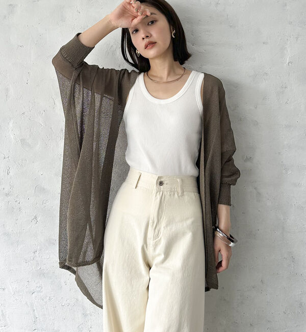 Doux archives「ウォッシャブルコットンオープンメッシュカーディガン」|カーディガン|KHAKI