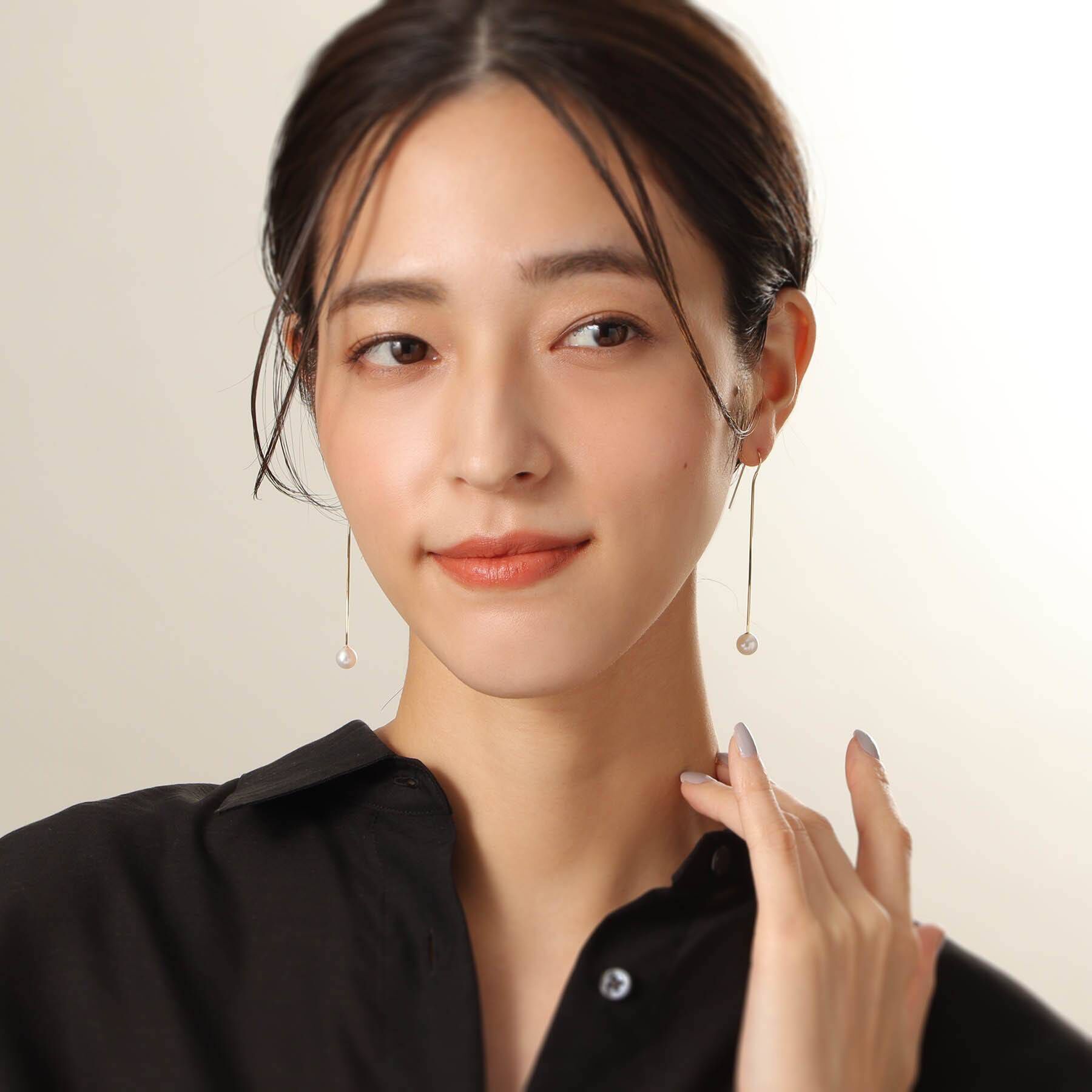 COCOSHNIK「K18パール コンパクトチェーン フックピアス」|ピアス|