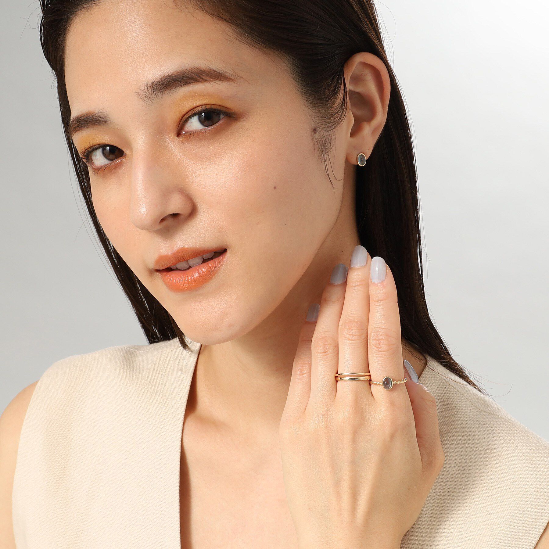 COCOSHNIK「K10ブルーフローライト オーバルカボション リング」|リング|