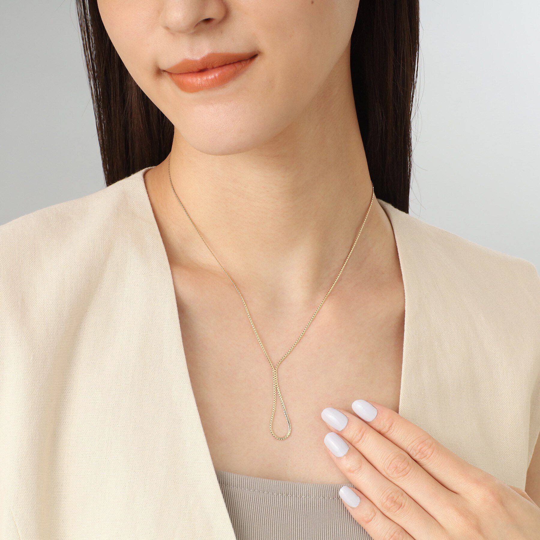 COCOSHNIK「K10ベネチアンフラットチェーンドレープY字 ネックレス小」|ネックレス|