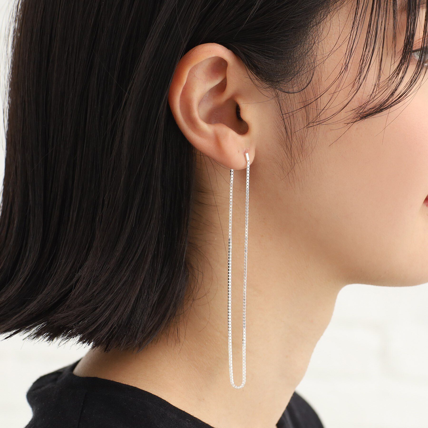 COCOSHNIK ONKITSCH「シルバー チェーンピアスベネチアン ロングフープ（片耳用）」|ピアス|