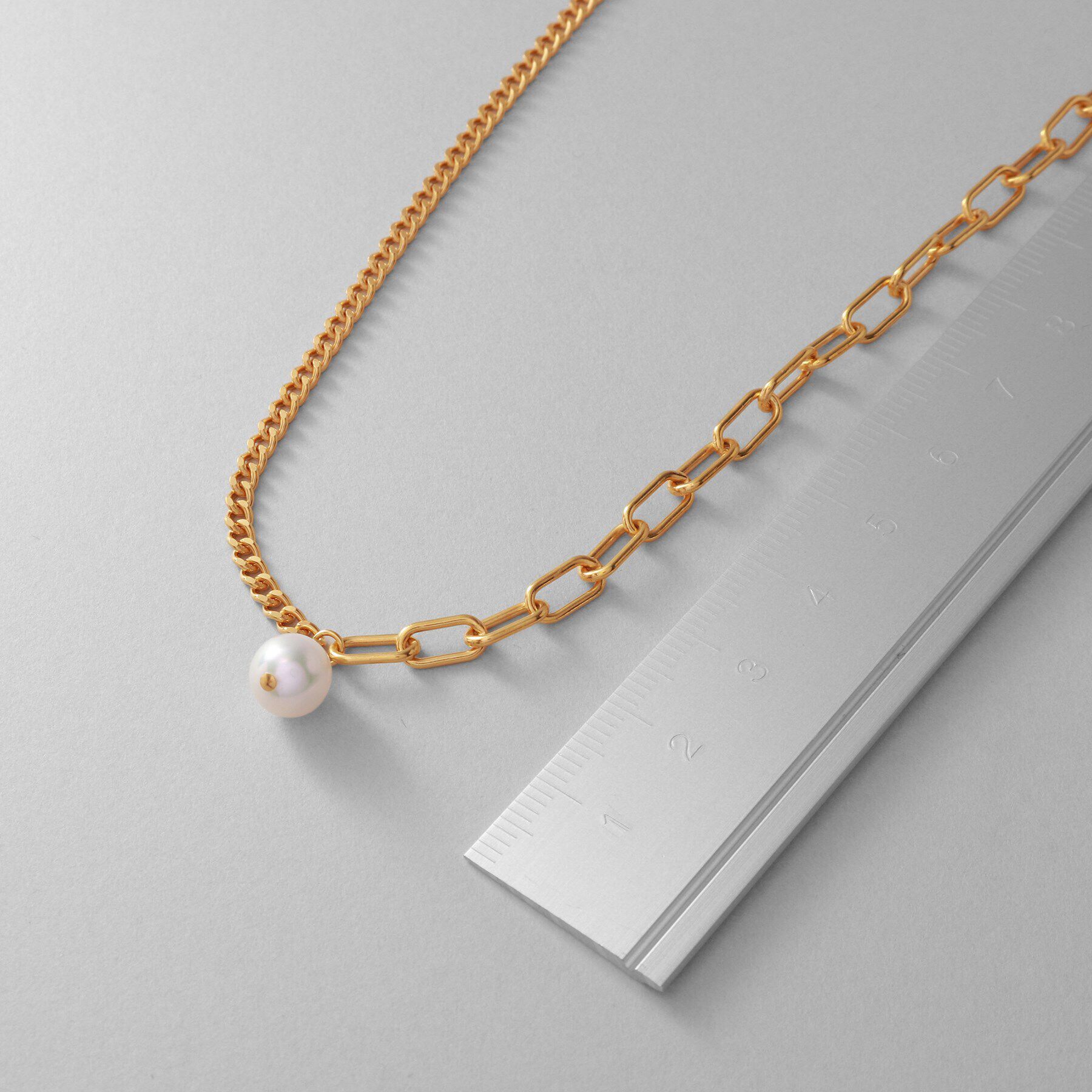 COCOSHNIK ONKITSCH「シルバー ミックスチェーン ケーブル・カーブ パールネックレス GP」|ネックレス|