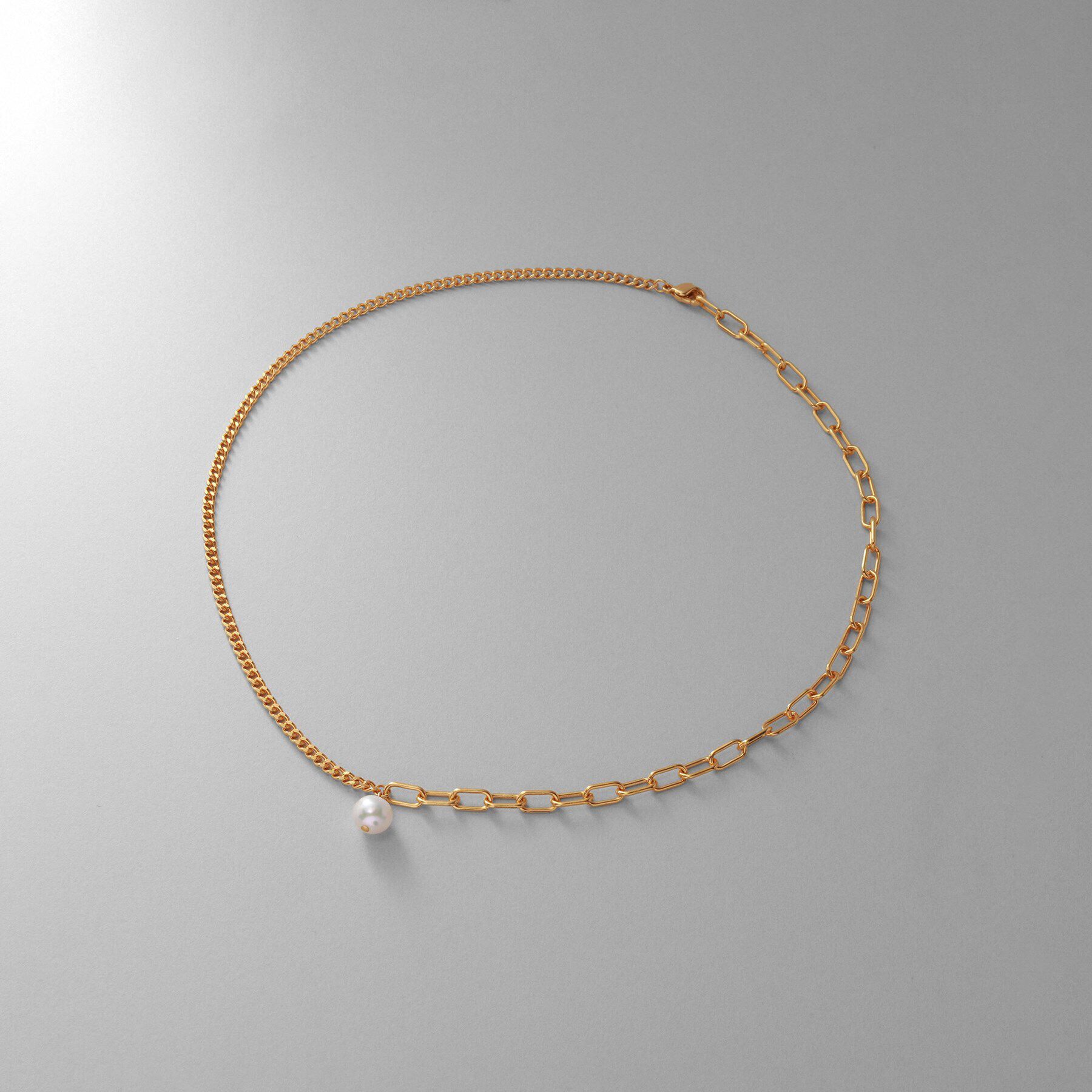 COCOSHNIK ONKITSCH「シルバー ミックスチェーン ケーブル・カーブ パールネックレス GP」|ネックレス|