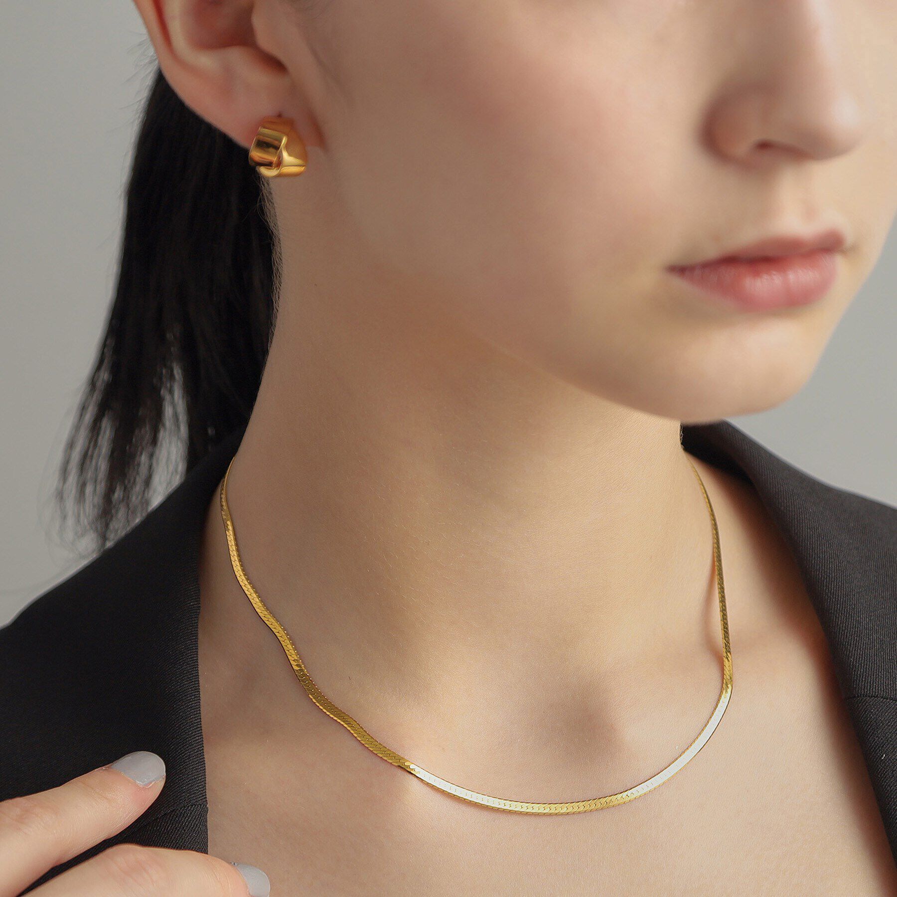 COCOSHNIK ONKITSCH「シルバー デザインチェーン フラットスネークネックレスM GP」|ネックレス|