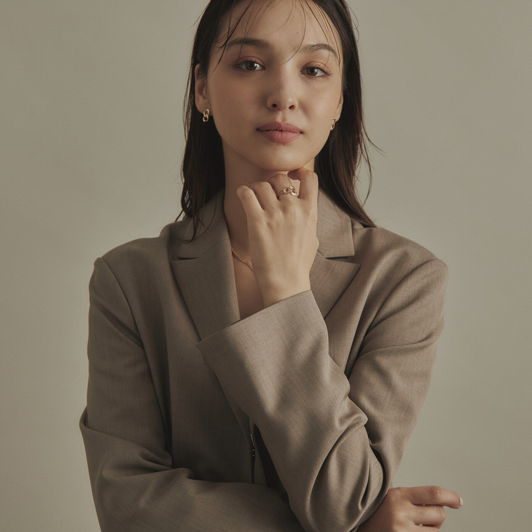 COCOSHNIK「K10キヘイモチーフダブルチェーン リング大」|リング|