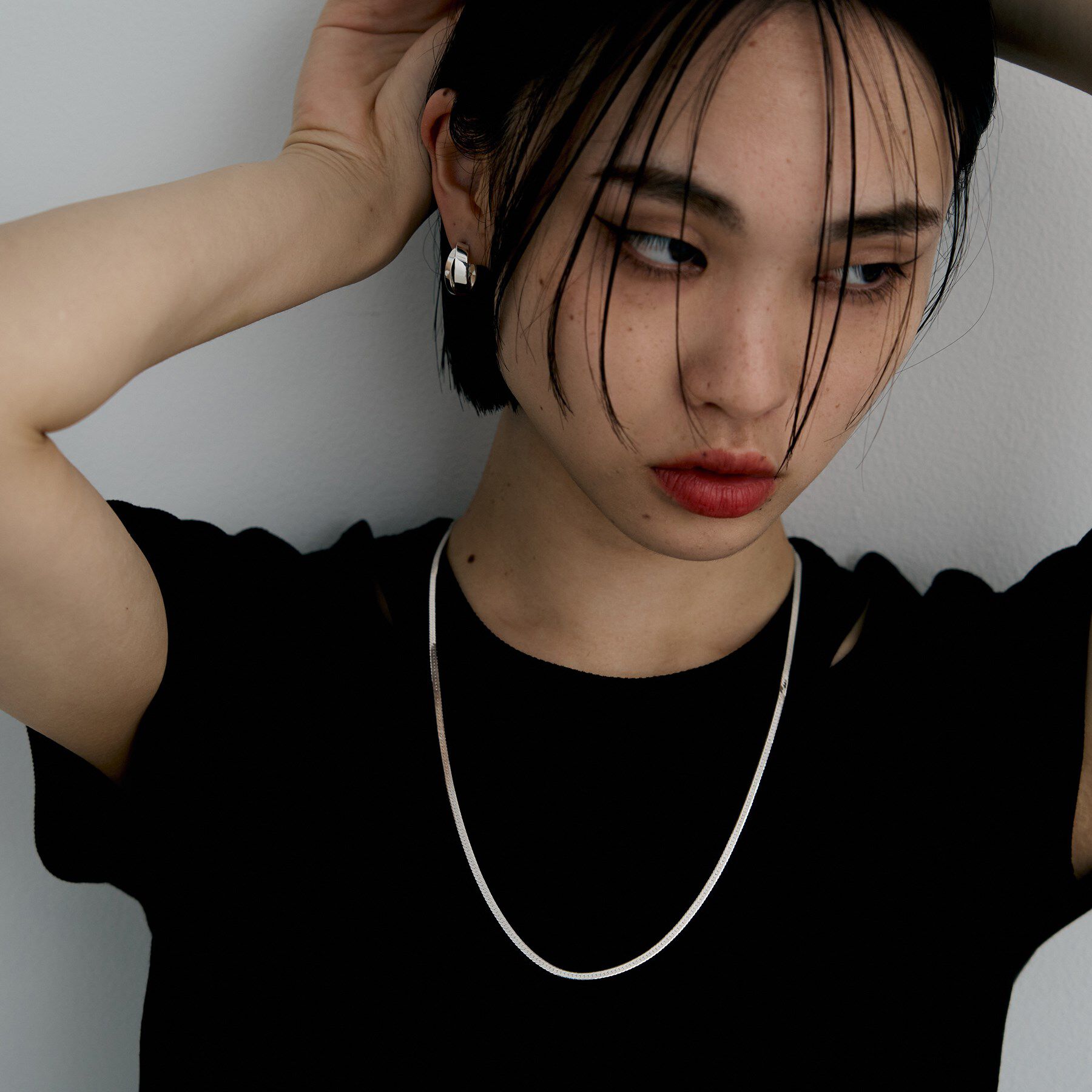 COCOSHNIK ONKITSCH「シルバー デザインチェーン フラットスネークネックレスM（60cm）」|ネックレス|