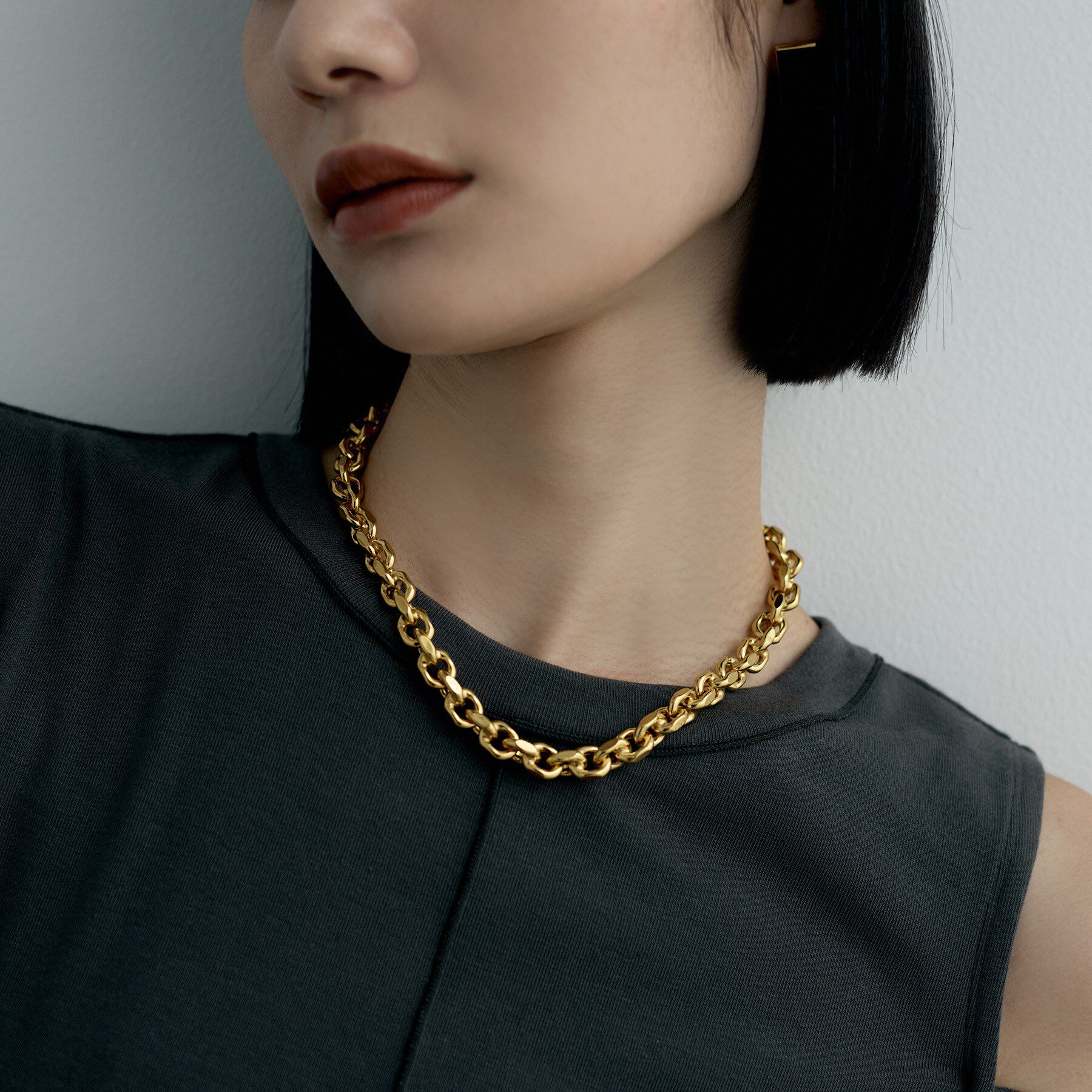 COCOSHNIK ONKITSCH「シルバー デザインチェーン ホロウカットケーブルネックレス GP」|ネックレス|