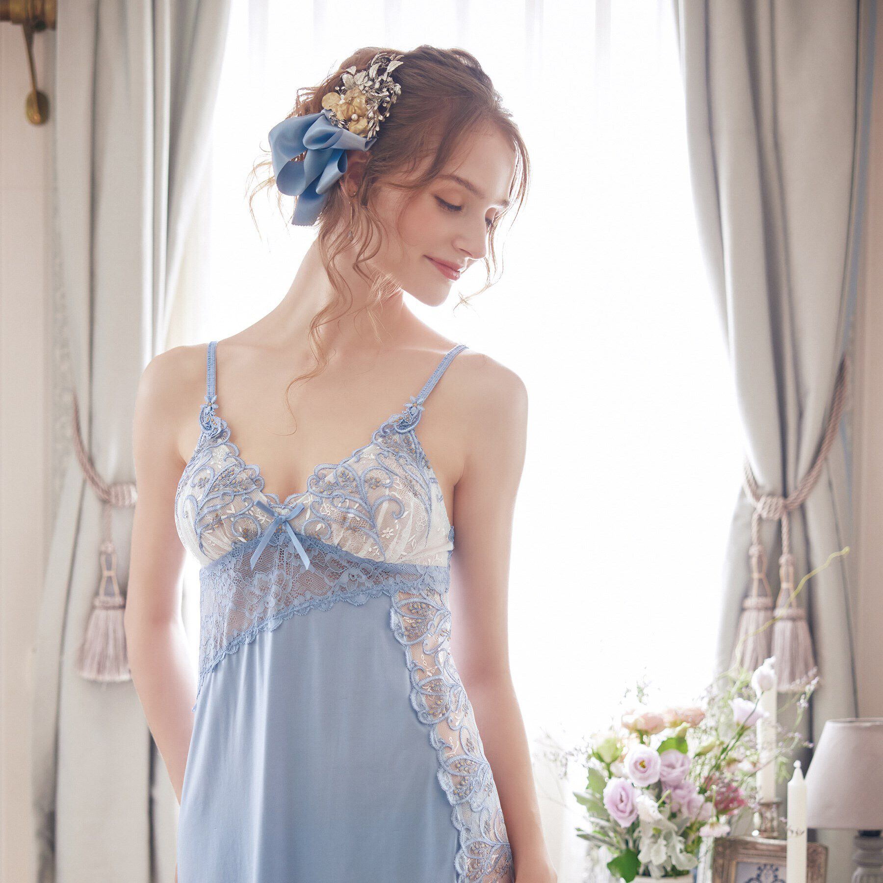 Risa Magli「エリアーヌ スリップ」|キャミソール|ブルー(090)