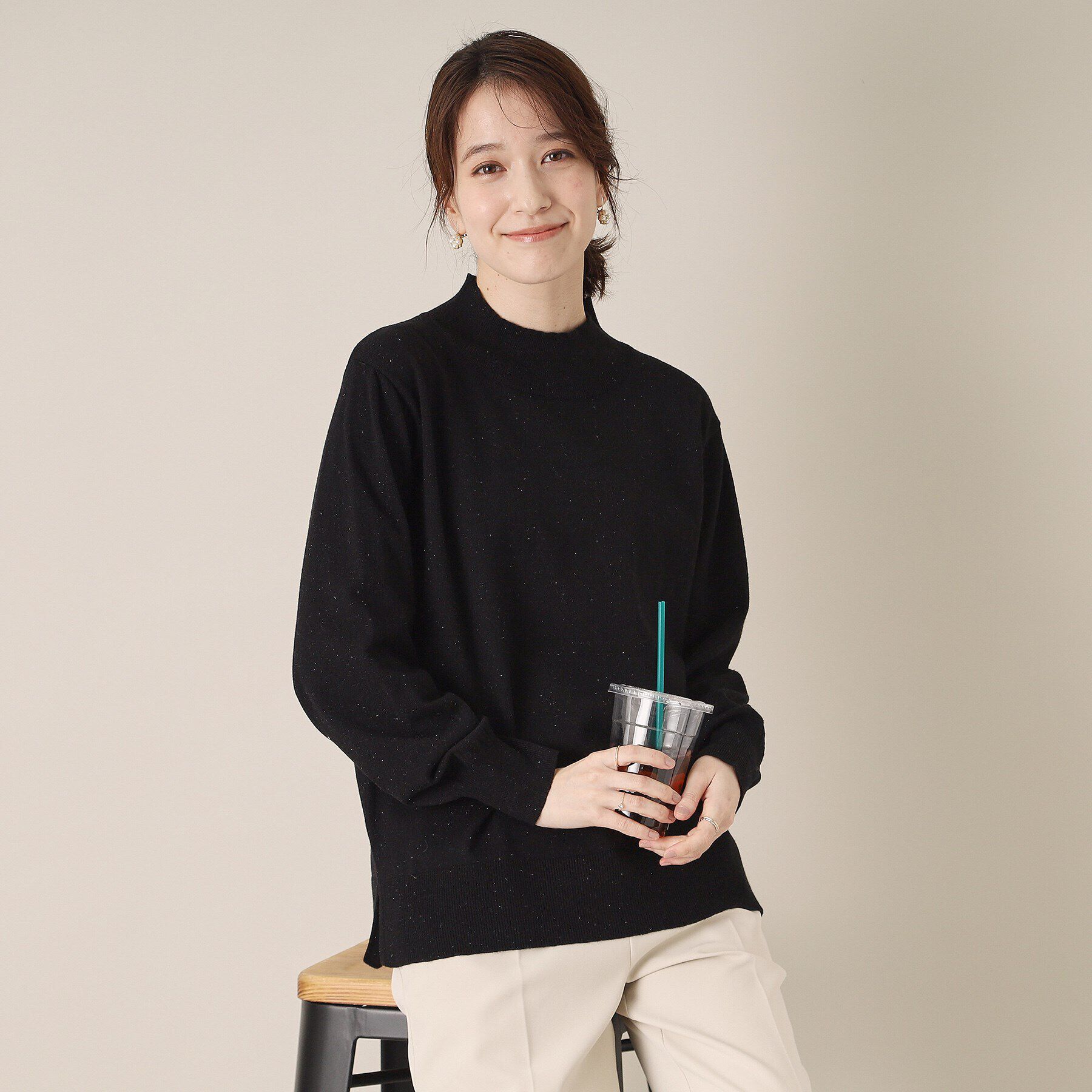 ITS&rsquo;DEMO「【通勤／手洗い可】ラメハイネックニット」|ニット・セーター|ブラック(019)