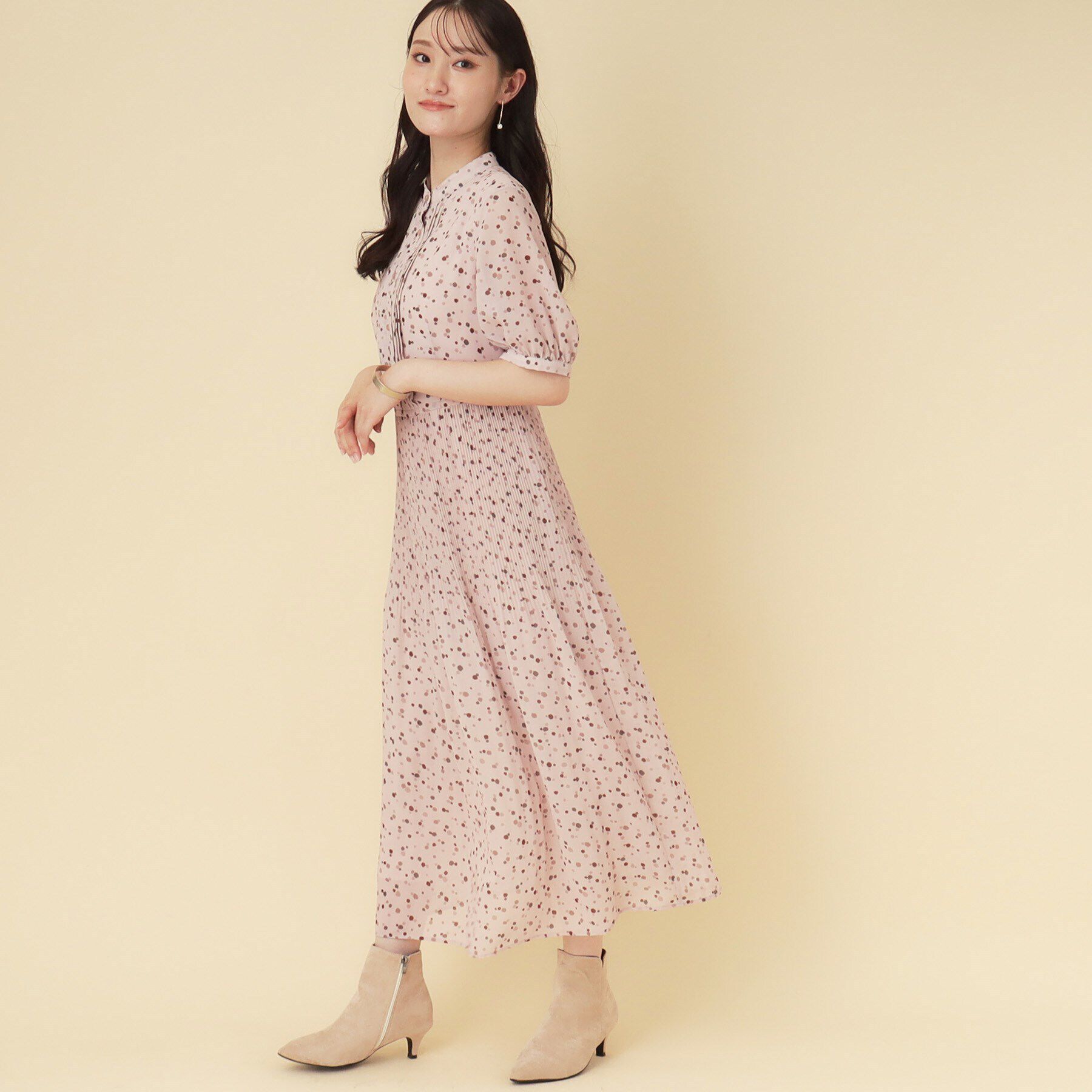 SunaUna「【ドット柄／ポリエステル】シフォンプリーツワンピース」|ワンピース|