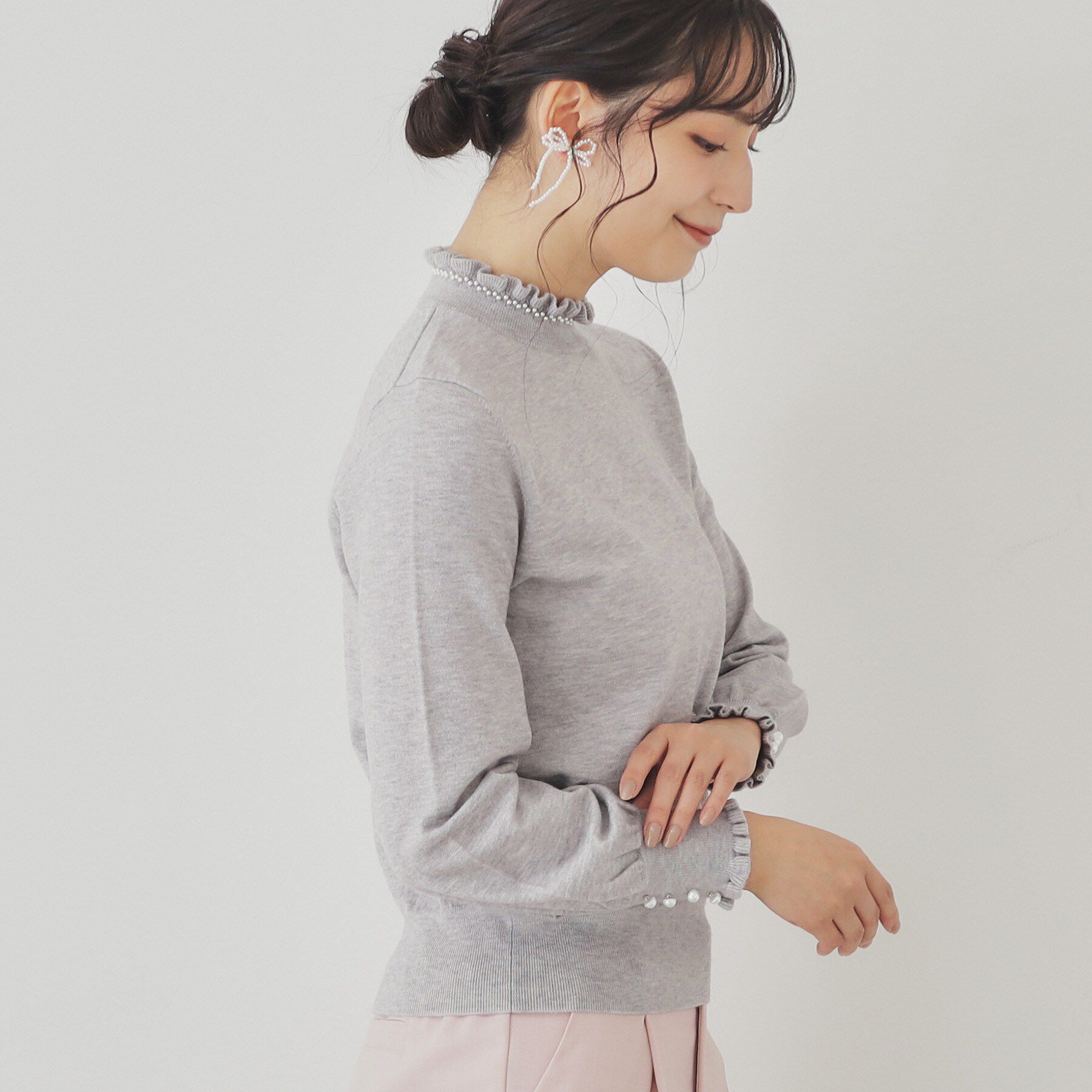 SunaUna「【SS～Lサイズ展開／6色展開】パール調プチクラフトニット」|ニット・セーター|グレー(012)