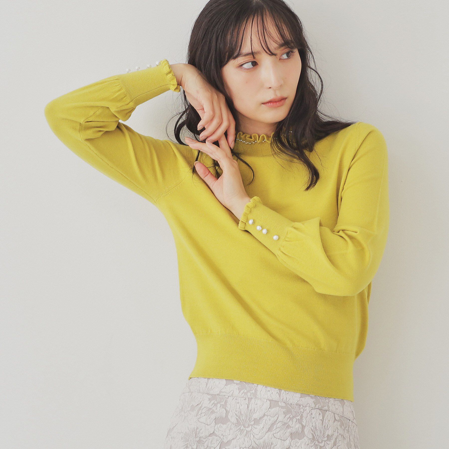 SunaUna「【SS～Lサイズ展開／6色展開】パール調プチクラフトニット」|ニット・セーター|イエロー(032)