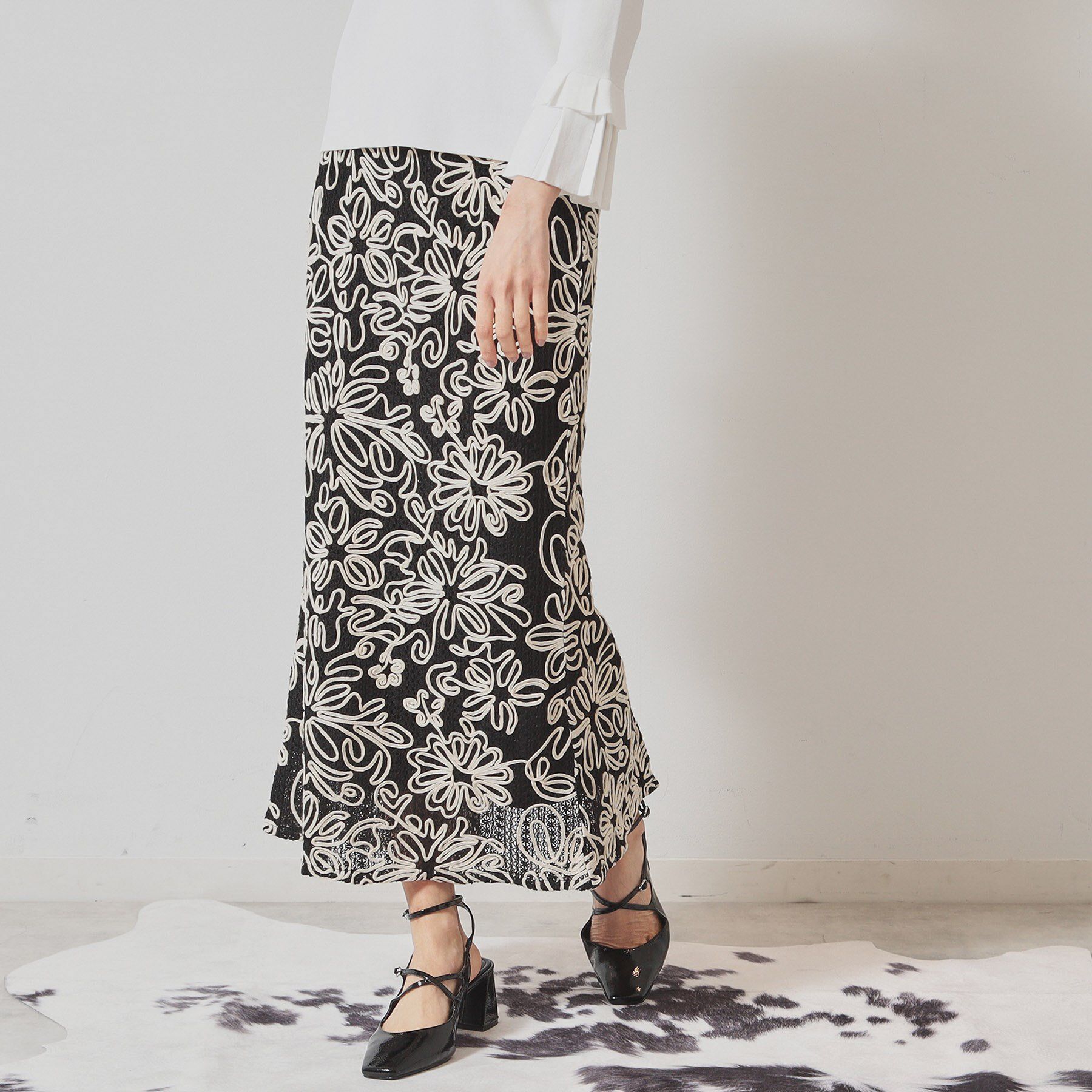 SunaUna「【ウエスト総ゴム／コードレース】マーメイドスカート」|スカート|ブラック(019)