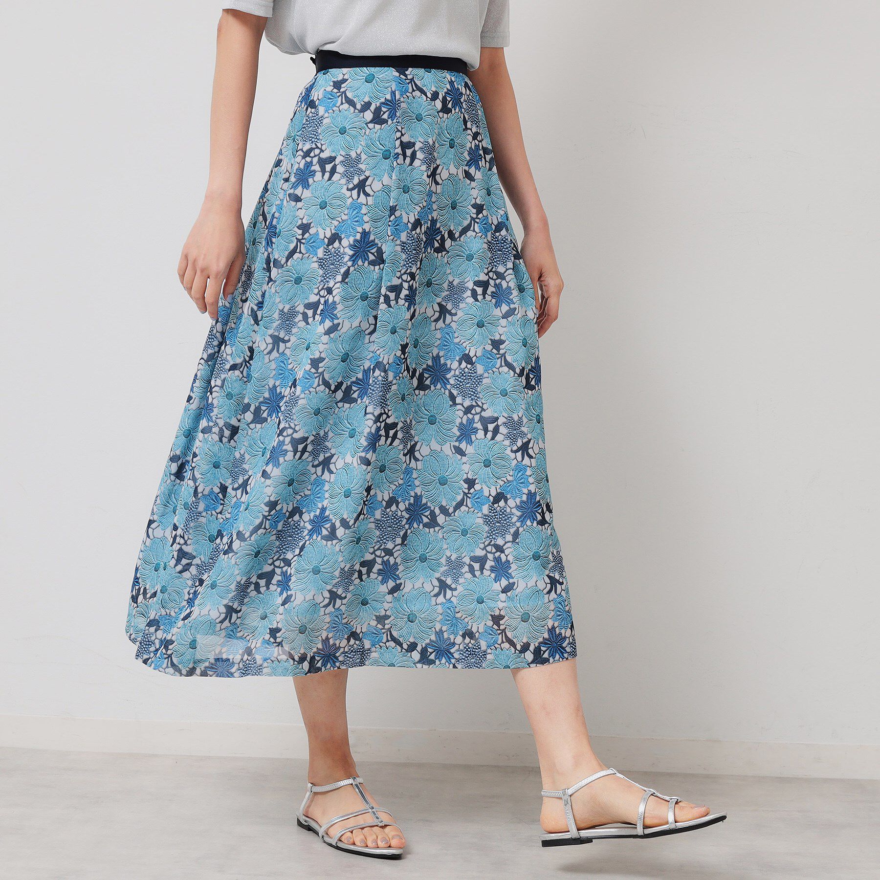 SunaUna「【&yours project／S～L】レース柄フレアスカート」|スカート|ブルー(191)