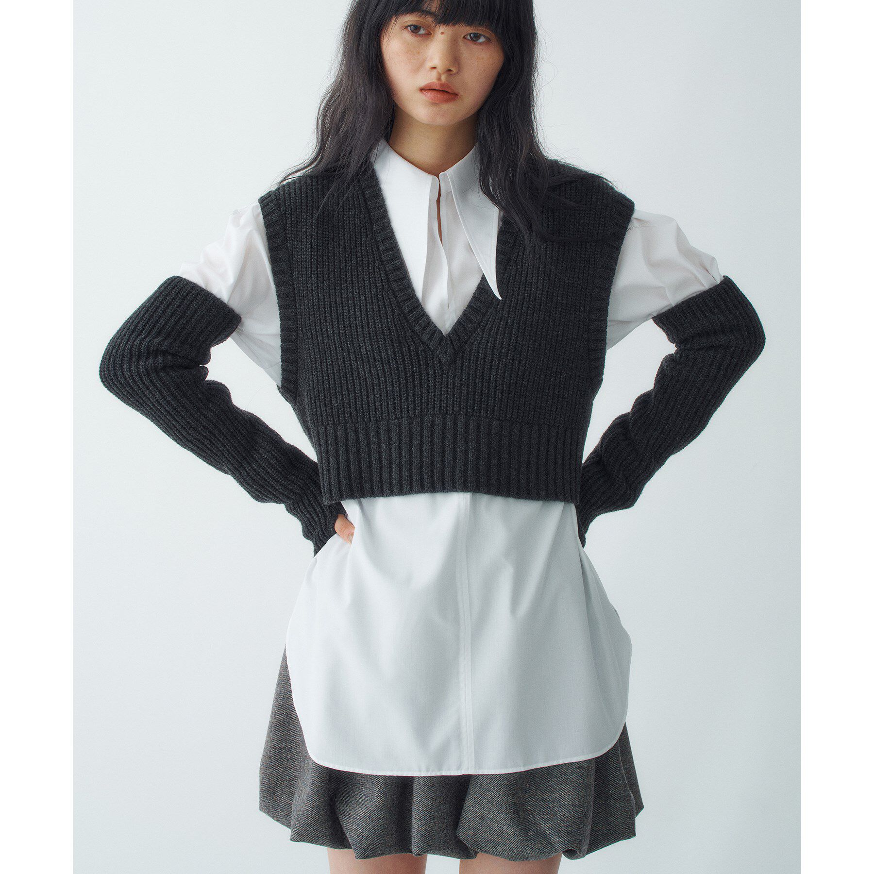 CODE A「dual form vest knit」|ニット・セーター|チャコールグレー(0