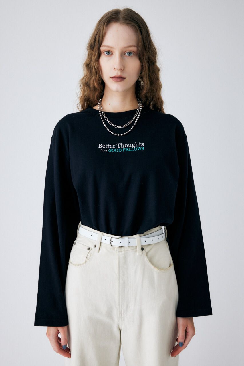 MOUSSY「EMBROIDERY ROUND HEM L／S トップス」|Tシャツ・カットソー|BLK