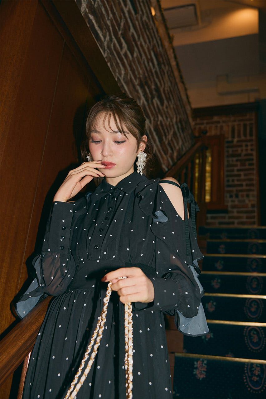 rienda「フリルスリーブニットドッキングワンピ」|ワンピース|