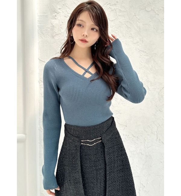RESEXXY「デコルテクロスニットトップス」|ニット・セーター|