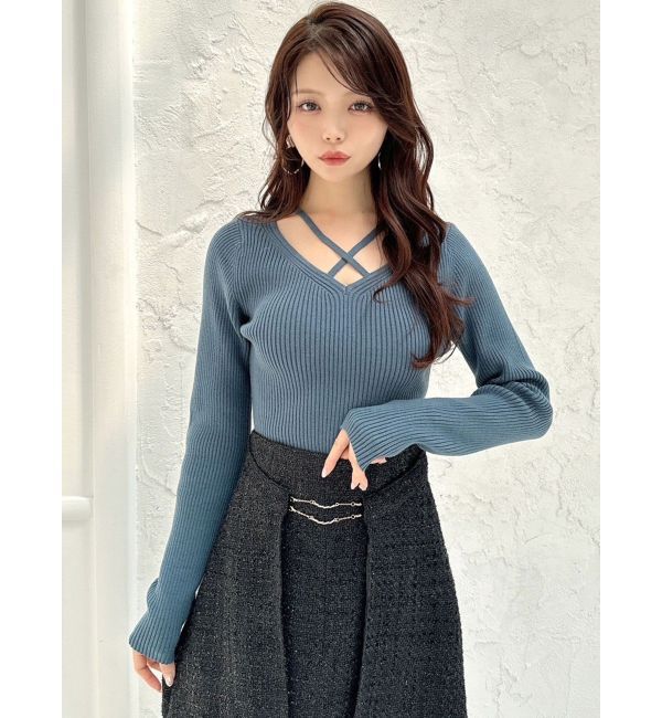 RESEXXY「デコルテクロスニットトップス」|ニット・セーター|