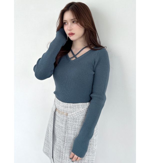 RESEXXY「デコルテクロスニットトップス」|ニット・セーター|
