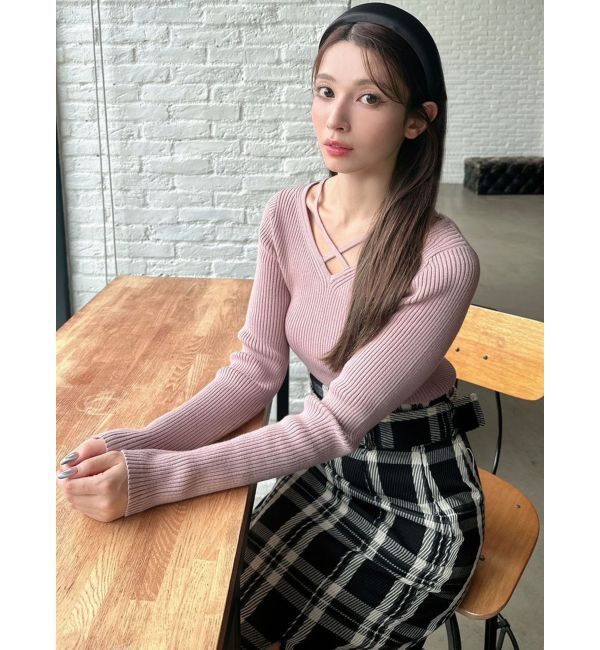 RESEXXY「デコルテクロスニットトップス」|ニット・セーター|