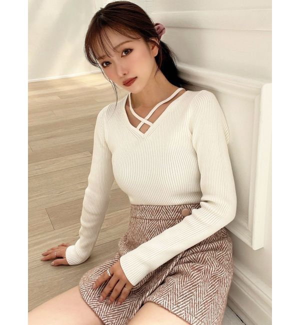 RESEXXY「デコルテクロスニットトップス」|ニット・セーター|