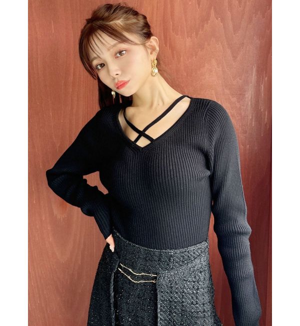 RESEXXY「デコルテクロスニットトップス」|ニット・セーター|