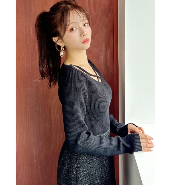 RESEXXY「デコルテクロスニットトップス」|ニット・セーター|