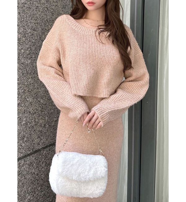 RESEXXY「グリッタールーズニットトップス【セットアップ着用可能】」|ニット・セーター|オレンジ