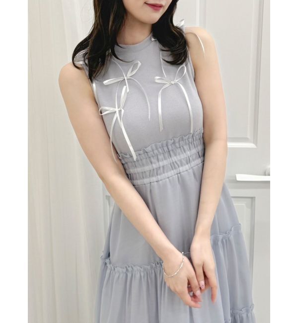 dazzlin「メニーリボンドッキングティアードワンピース」|ワンピース|ブルー