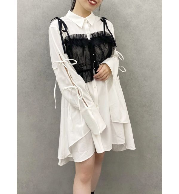 dazzlin「シャツイレフレアミニワンピース」|ワンピース|オフホワイト