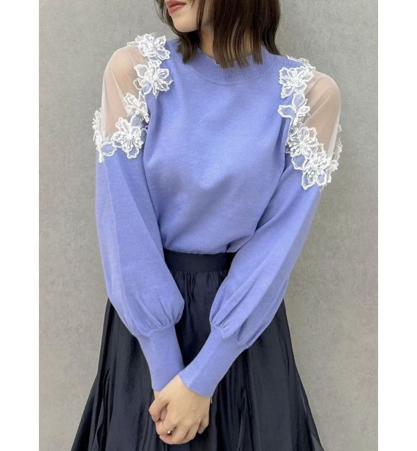 dazzlin「ショルダーフラワーニットプルオーバー」|ニット・セーター|ブルー