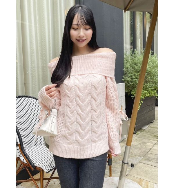 dazzlin「オフショルボリュームケーブルトップス」|ニット・セーター|