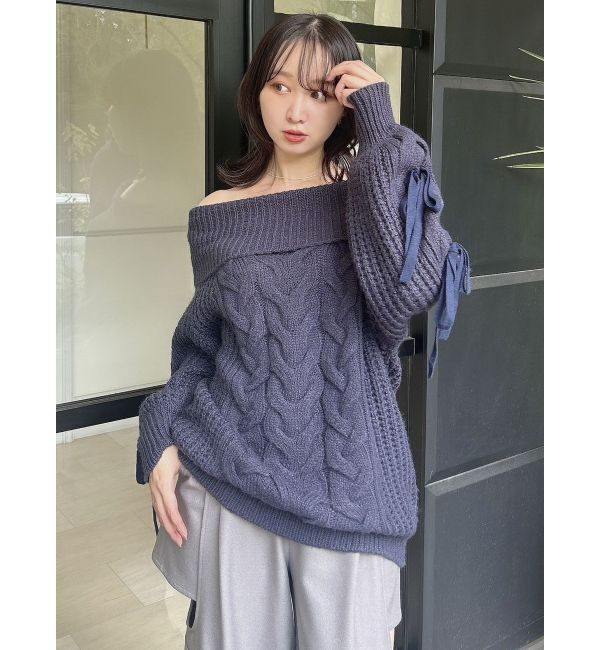 dazzlin「オフショルボリュームケーブルトップス」|ニット・セーター|
