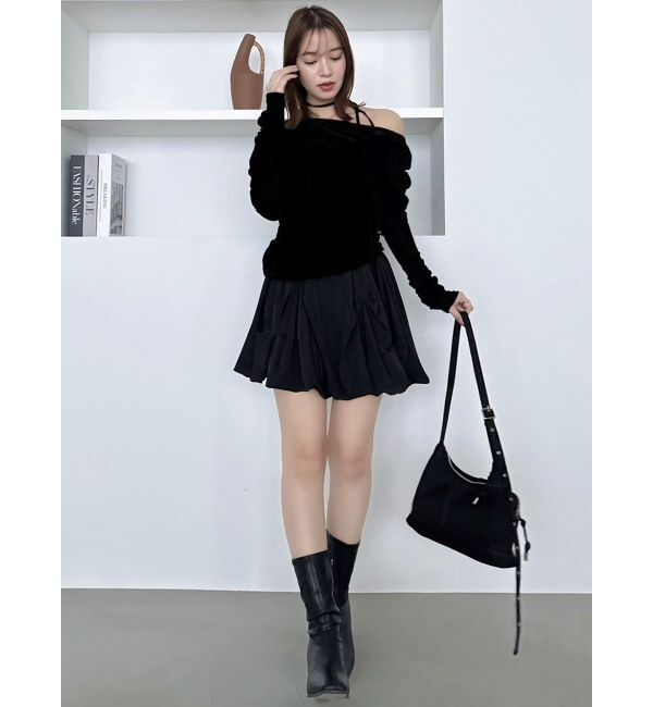 dazzlin「アシメギャザーシアーベロアカットソー」|Tシャツ・カットソー|