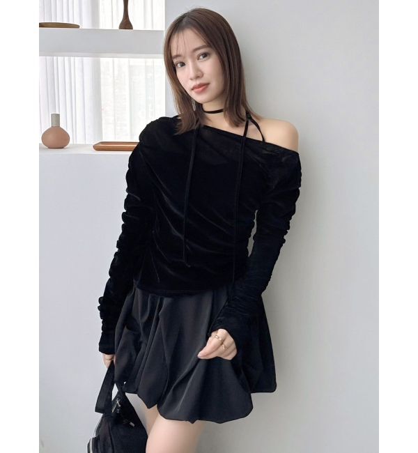 dazzlin「アシメギャザーシアーベロアカットソー」|Tシャツ・カットソー|