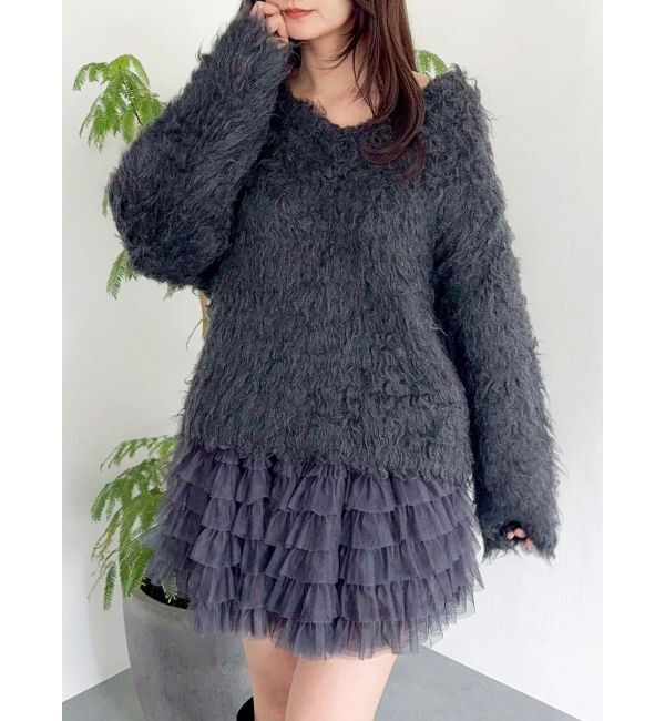 dazzlin「リップルカールVネックニット」|ニット・セーター|