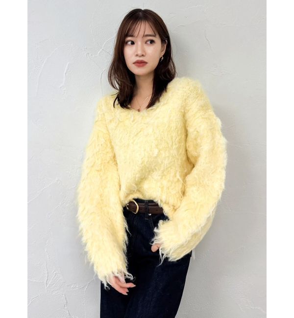 dazzlin「リップルカールVネックニット」|ニット・セーター|イエロー