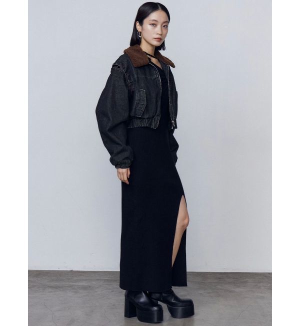 EMODA「ボアカラーデニムブルゾン」|ブルゾン・スタジャン|