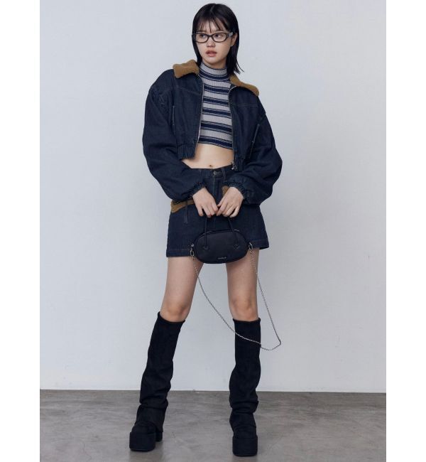 EMODA「ボアカラーデニムブルゾン」|ブルゾン・スタジャン|