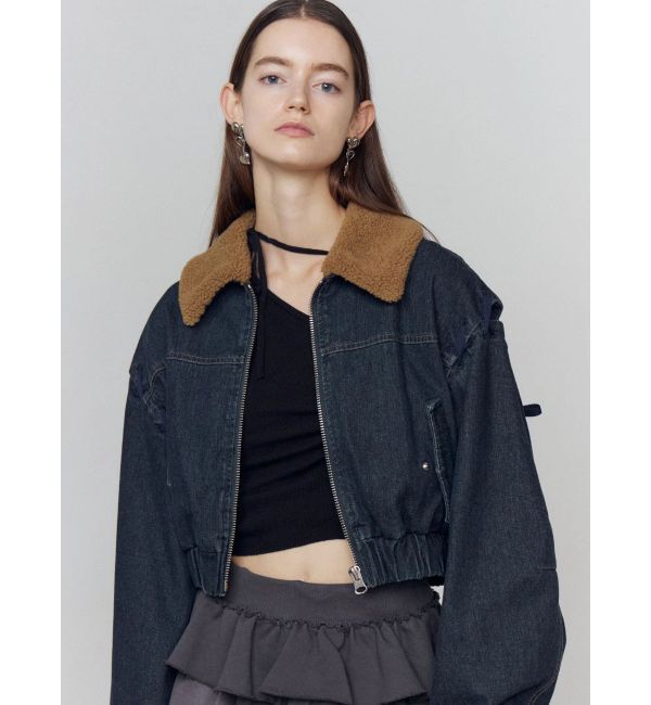 EMODA「ボアカラーデニムブルゾン」|ブルゾン・スタジャン|