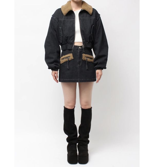 EMODA「ボアカラーデニムブルゾン」|ブルゾン・スタジャン|