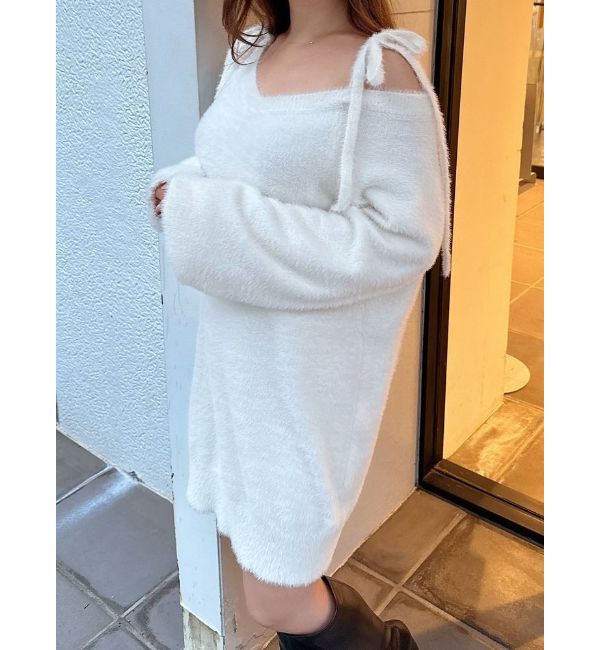 MERCURYDUO「ミニシャギーストラップミニニットワンピース」|ワンピース|アイボリー