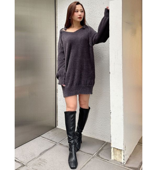 MERCURYDUO「ミニシャギーストラップミニニットワンピース」|ワンピース|