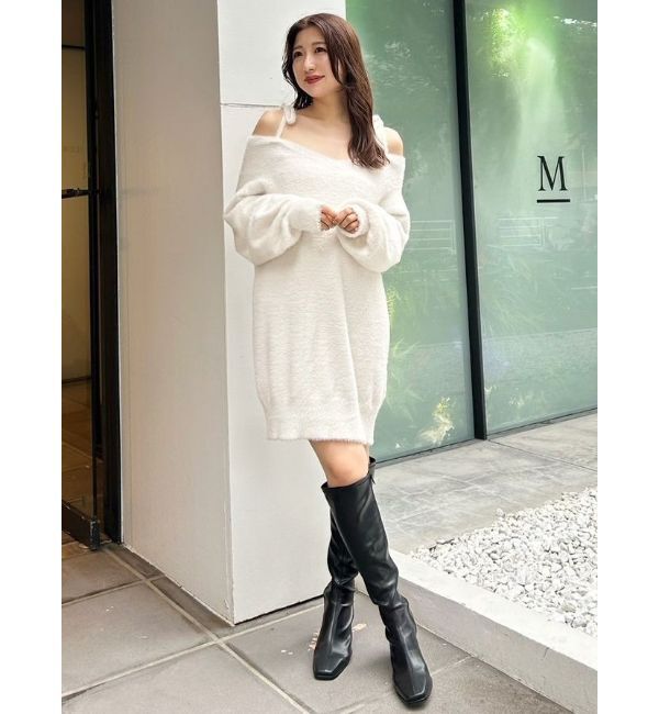 MERCURYDUO「ミニシャギーストラップミニニットワンピース」|ワンピース|