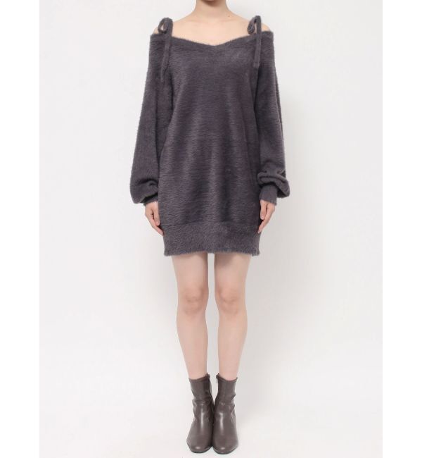 MERCURYDUO「ミニシャギーストラップミニニットワンピース」|ワンピース|