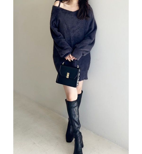 MERCURYDUO「ミニシャギーストラップミニニットワンピース」|ワンピース|