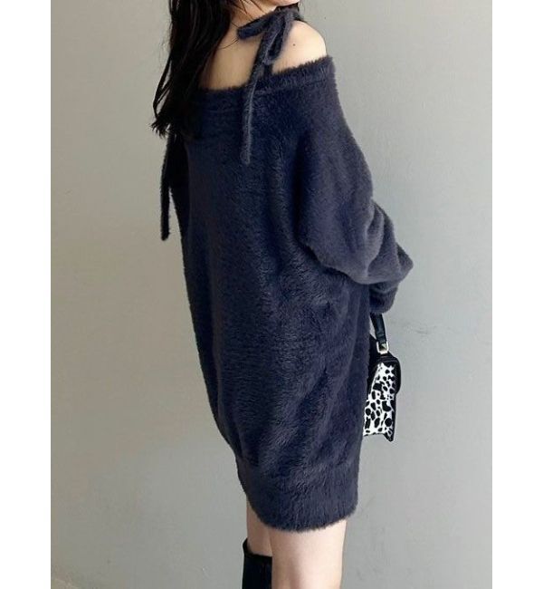 MERCURYDUO「ミニシャギーストラップミニニットワンピース」|ワンピース|グレー